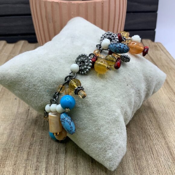 Premier Designs Vintage Multi Colors Beaded Silver Tone Bracelet - Picture 3 of 7